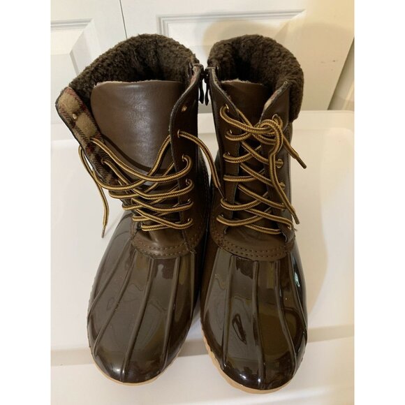 H2K Woman’s Duck Boots Shoes Sz 10 Brown Zip Lace-up waterproof - Picture 2 of 10